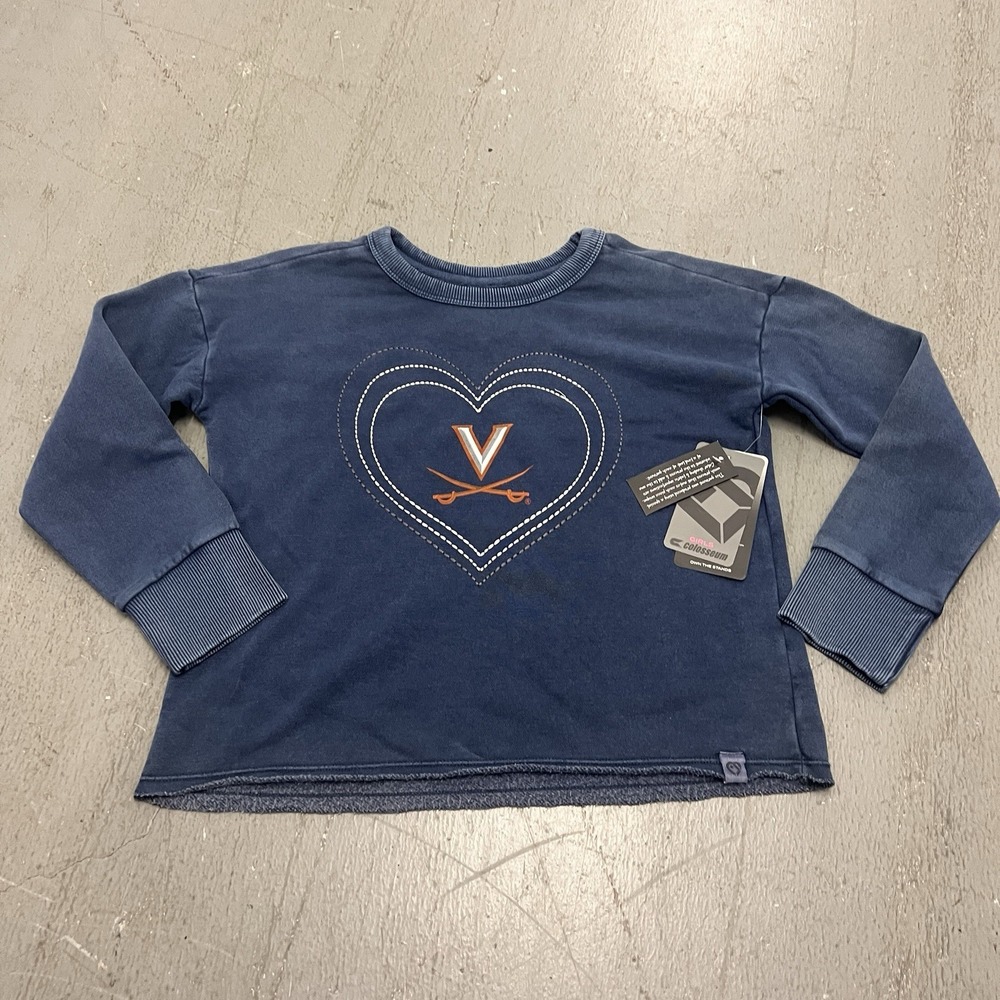 Colosseum Girls Virginia Cavaliers Heart Logo Sweatshirt Navy Blue Size L 10-12‎